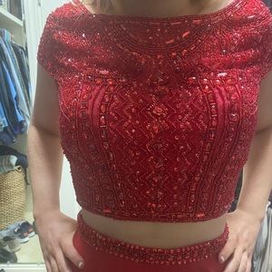 Red two piece prom dress
